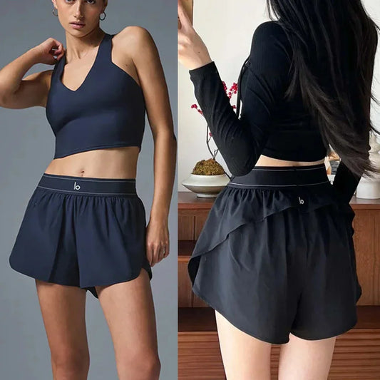 High-Waist Active Skort – A-line, anti-flash design for running & gym. Neon-bright, high-stretch spandex yoga shorts built into