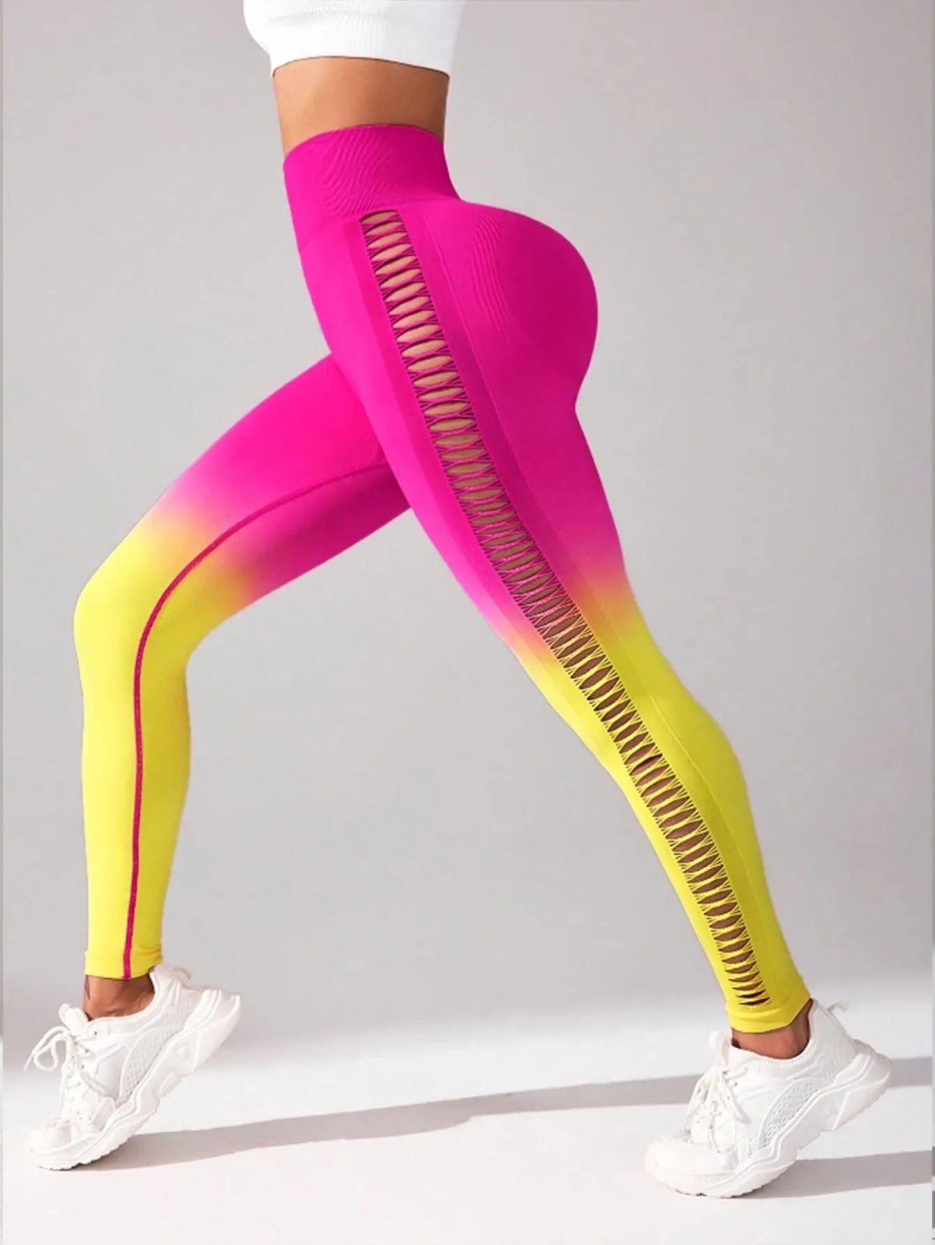 2 Pack US Local Women’s Gradient Hollow Out Yoga Tight Buttocks Lift Sexy Athletic High Waisted Tummy Control Workout Yoga Pants