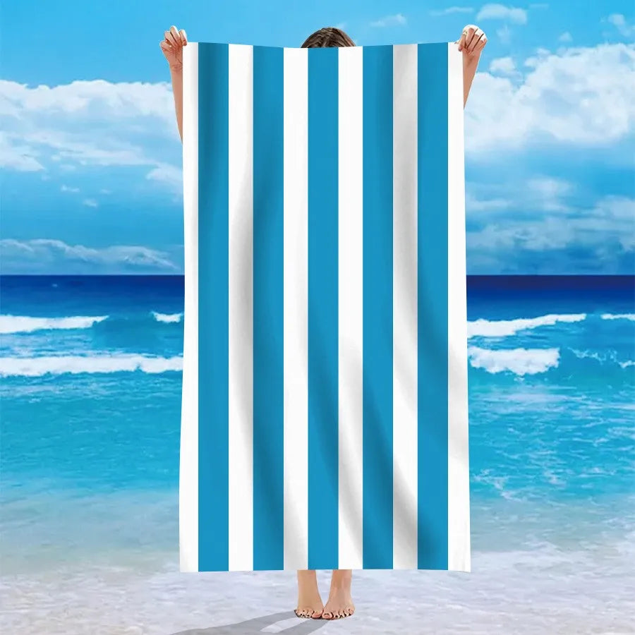 Single Sided Velvet Beach Towel Ultra-Fine Fiber Beach Towel Personalized Striped Pattern Towel Bath Towel