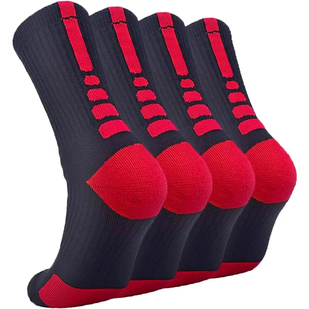 4Pairs Elite Basketball Socks Cushion Athletic Crew Socks Thick Performance Sport Soccer Towel Socks 7-12