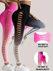 2 Pack US Local Women’s Gradient Hollow Out Yoga Tight Buttocks Lift Sexy Athletic High Waisted Tummy Control Workout Yoga Pants