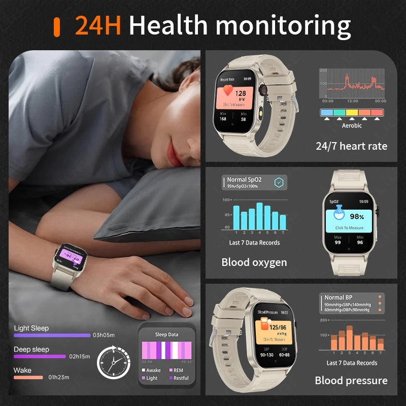 LIGE Smart Watch for Men Women LED Flashlight Full Touch Screen Sport Fitness Watches BT Call Digital Smartwatch Wristwatch New