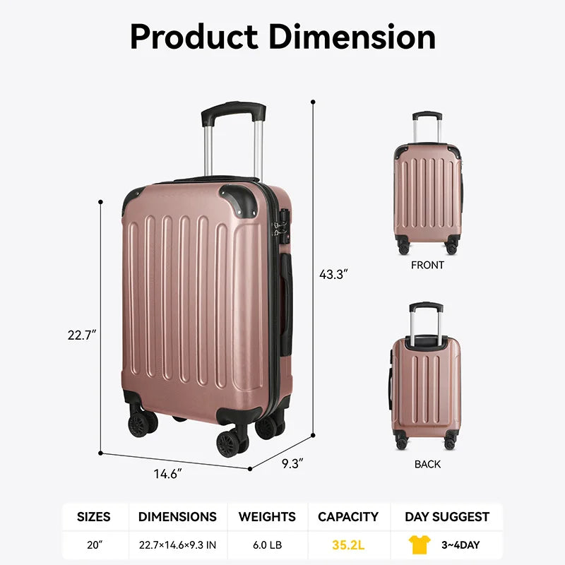 New Design Suitcase Carry On Luggage with Rolling Luggage PC Spinner Wheels Trolley Case for Airplanes, Travel