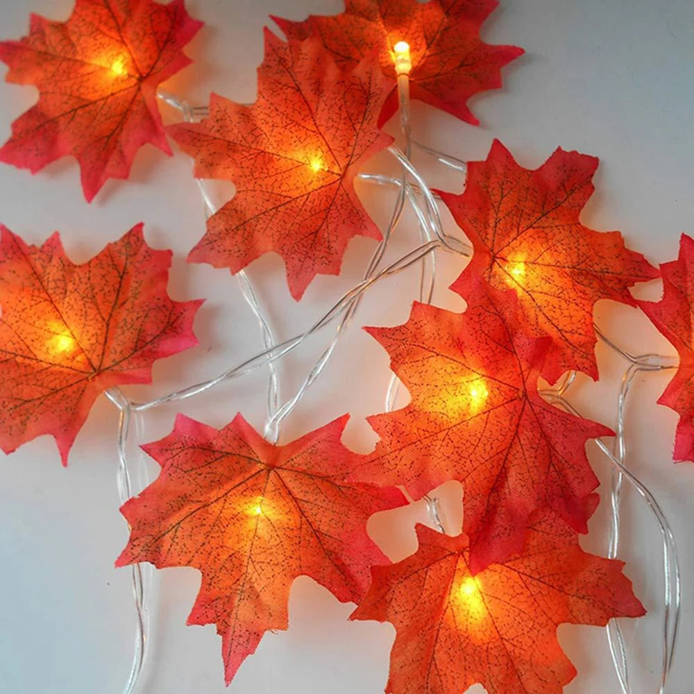 Maple Leaf Led Lights String Outdoor Home Fence Holiday Thanksgiving Easter Halloween Garden Decoration Flower Rattan Pendants