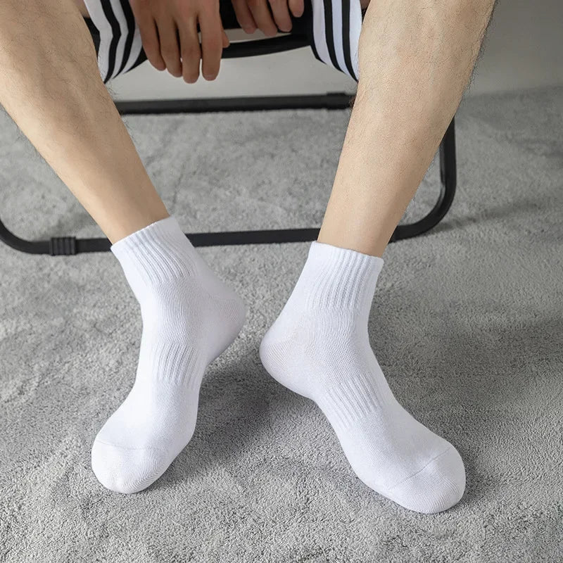5 Pairs/lot 100% Cotton Men's Socks Spring Autumn Black White Absorption Women's Boat Socks Anti-Odor Breathable Sports Socks