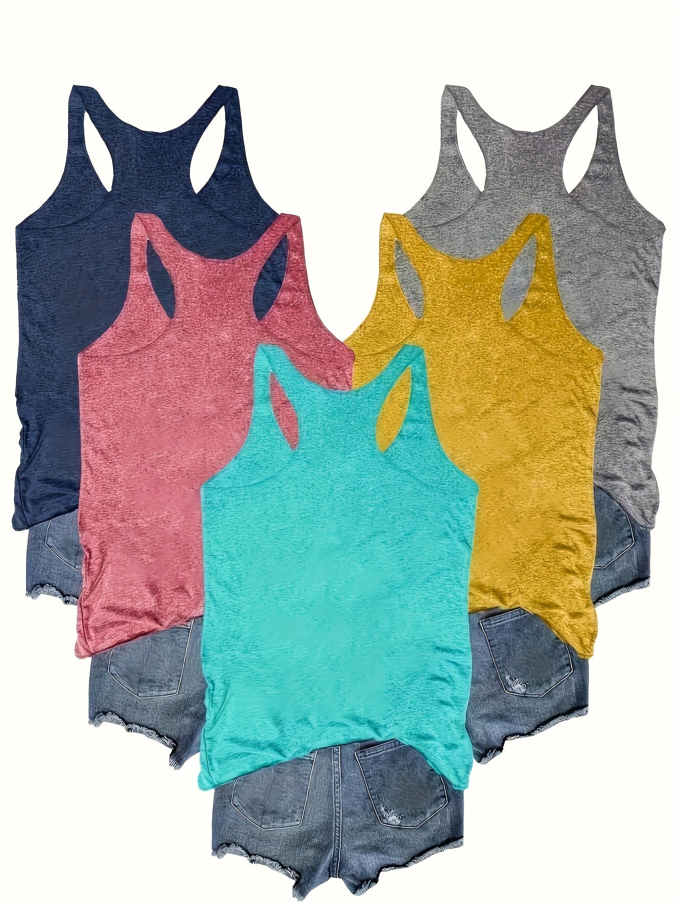 SINHOON 5pcs Sleeveless Tank Tops - Comfortable Round Neck Casual Tops for Spring & Summer - Versatile Clothing | Sleeveless Tops | Stretchy Fabric, Summer Tank Tops