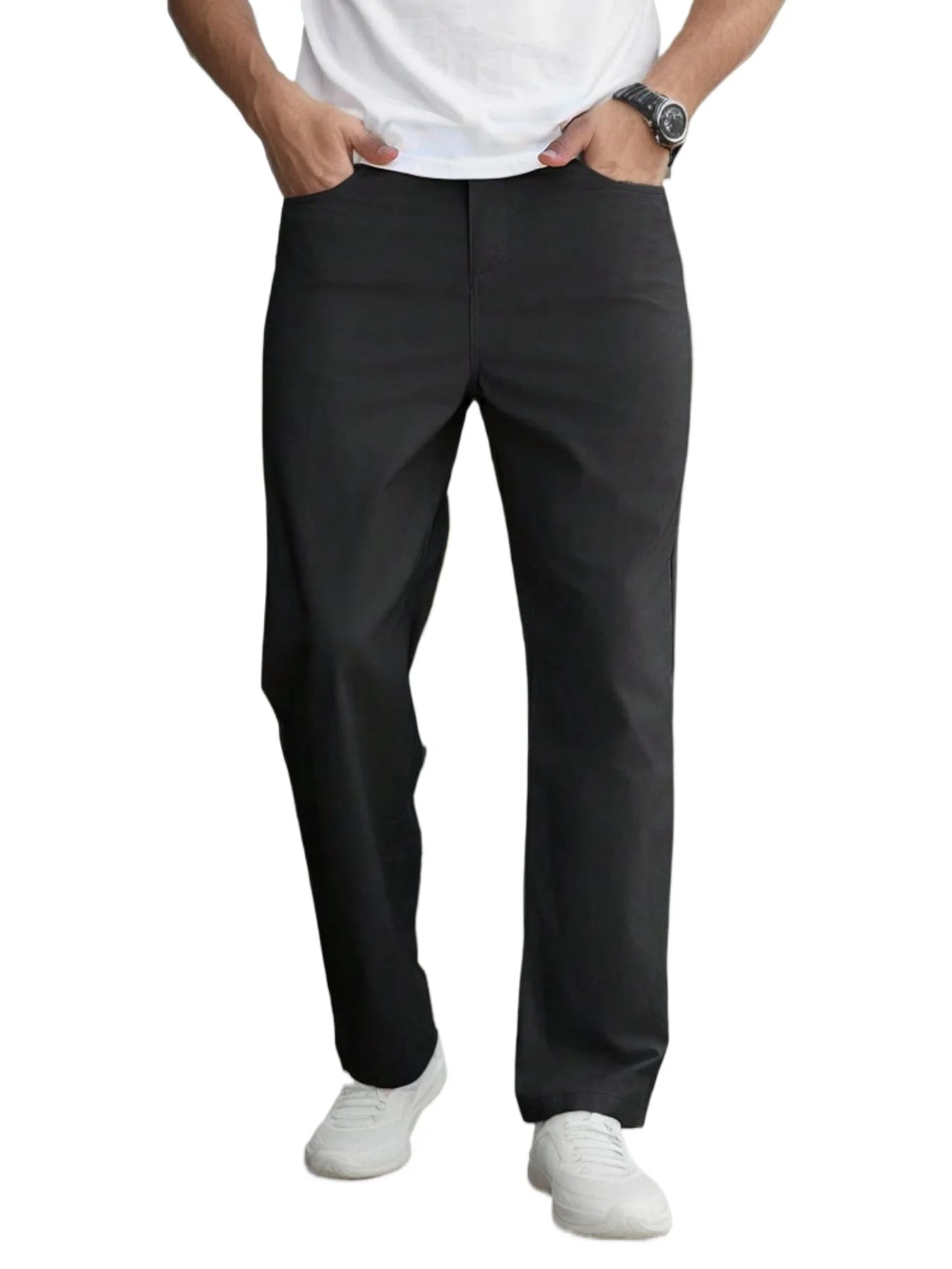 "Men's Elastic Waist Relaxed Fit Cotton Twill Pants, Comfortable and Casual, Classic and Versatile, Ideal for Everyday Wear