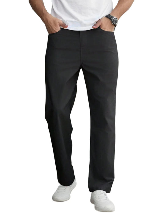 "Men's Elastic Waist Relaxed Fit Cotton Twill Pants, Comfortable and Casual, Classic and Versatile, Ideal for Everyday Wear
