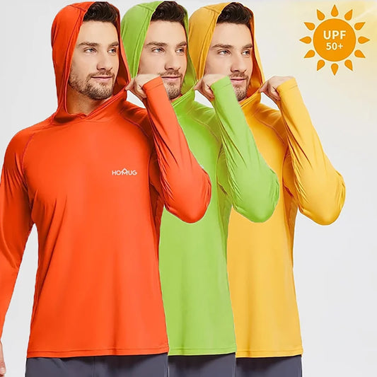 3Pcs UPF 50+ Sun Protection T-shirts Breathable Long Sleeves Men's Lightweight Breathable Activity Sports Hooded Sunscreen Tops