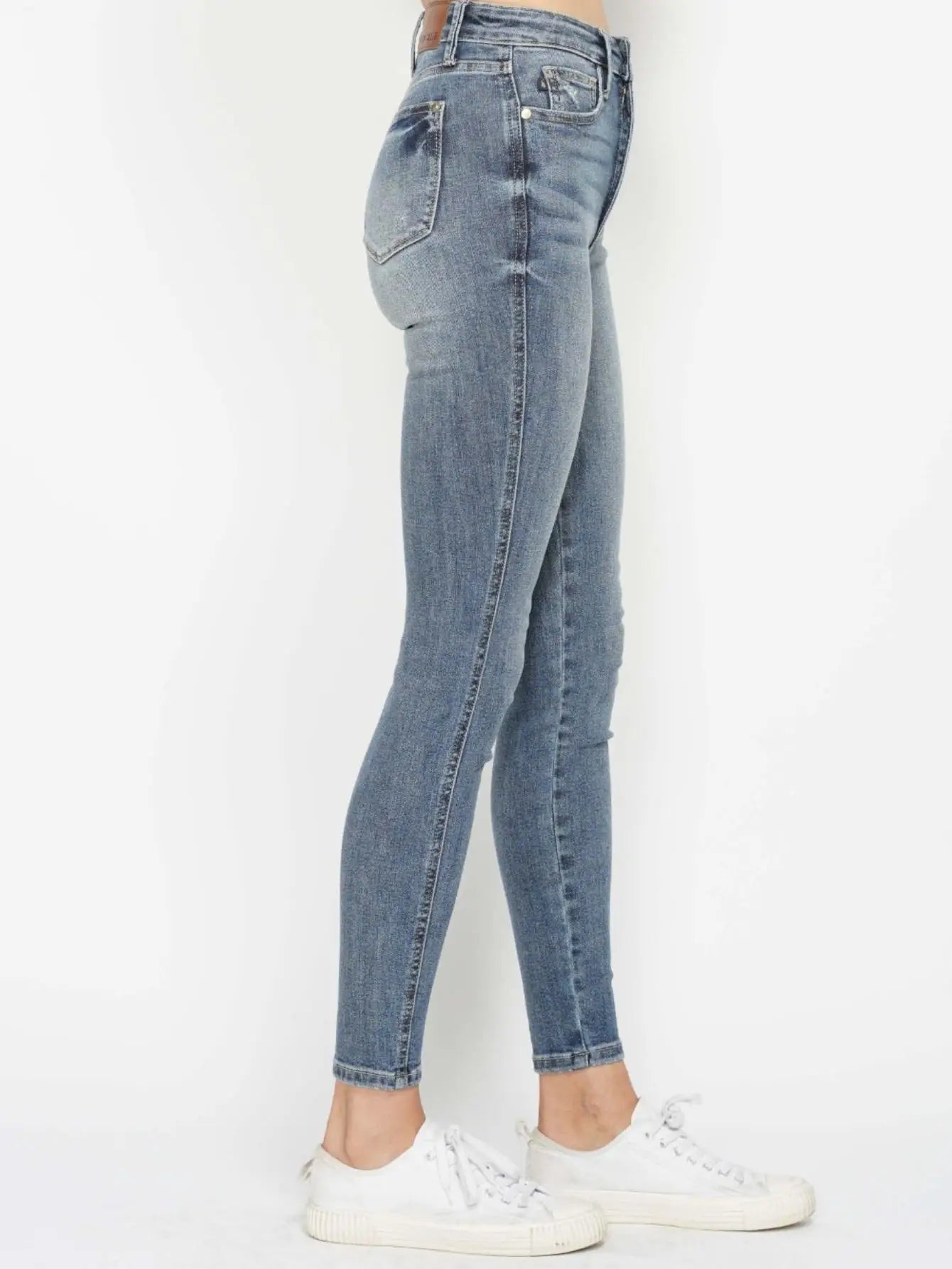 Women’s Casual Jeans Vintage Straight High-Waisted Tummy Control Jeans Washed Dark Blue Denim with Full Length