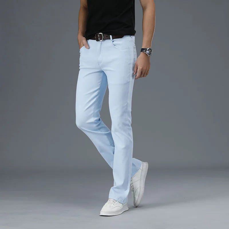Thin Flare Pants Men Bell Bottom Boot Cut Trouser Men Classic Summer Flared Pant Men Pantalon Homme Black White
