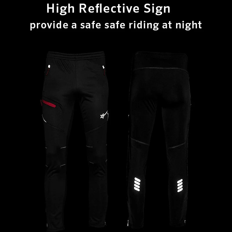 Winter Bike Pants Men Women Thermal Warm Long Cycling Pants Fleece Reflective Windproof MTB Sports Bicycle Trousers