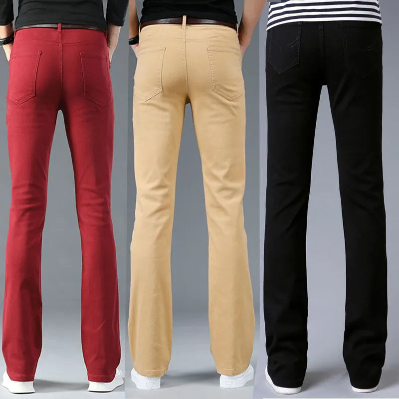 Thin Flare Pants Men Bell Bottom Boot Cut Trouser Men Classic Summer Flared Pant Men Pantalon Homme Black White