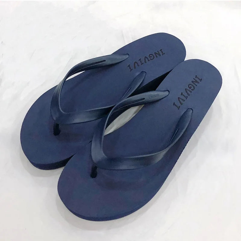 Women Flip Flops Wedges Casual Shinny Beach 3.5 Cm Height PVC Solid Summer Outside Slippers Soft Shoes