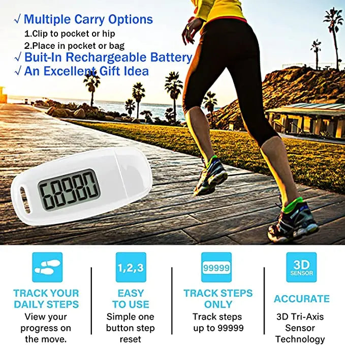Accurate Fitness Tracker USB Charge Walking 3D Pedometer with Clip and Lanyard for Step Fitness Camping Hiking Sports