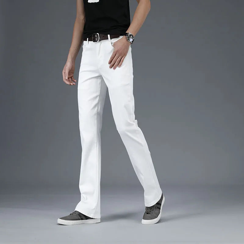 Thin Flare Pants Men Bell Bottom Boot Cut Trouser Men Classic Summer Flared Pant Men Pantalon Homme Black White