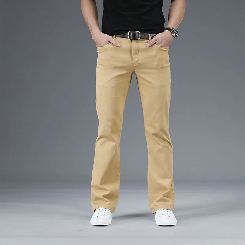 Thin Flare Pants Men Bell Bottom Boot Cut Trouser Men Classic Summer Flared Pant Men Pantalon Homme Black White