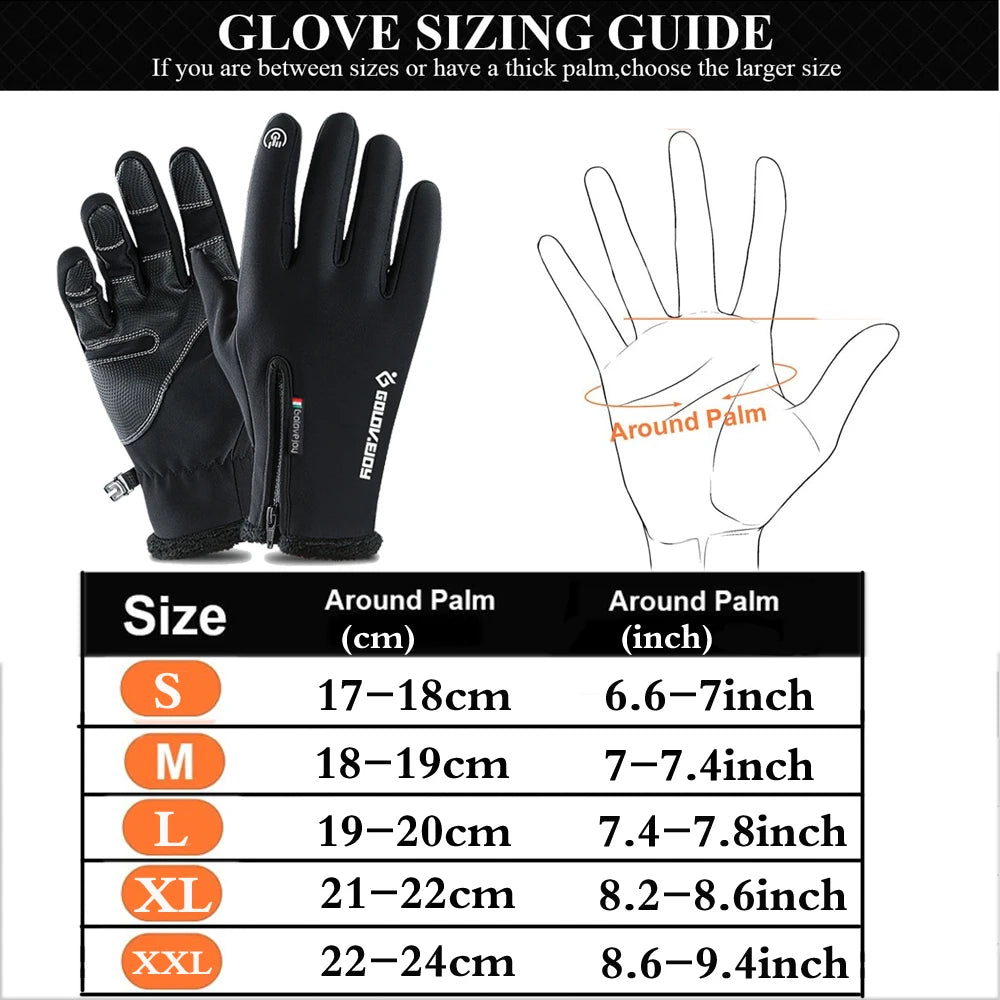 GLOOF 1Pair Mens Women Zipper Nylon  Warm golf Gloves Waterproof and All Finger Touch Screen Gloves for Cycling and Outdoor Work