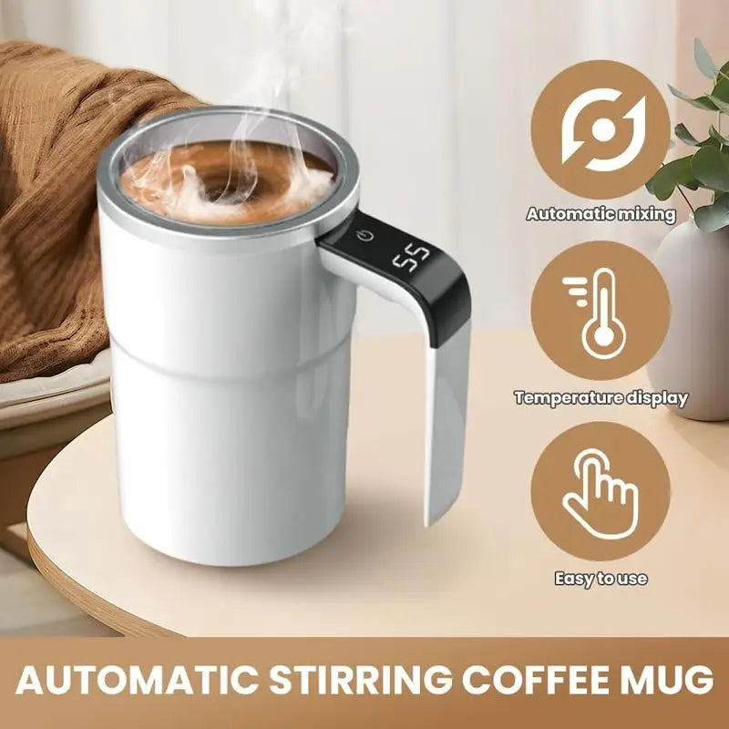 Electric Self-stirring Coffee Mug Magnetic Stirring Cup Rechargeable Automatic Mixing Cup w/LCD Thermometer