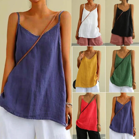 Women's Summer Thin Cotton Linen Style Camisole Fashion Sling Tops T-shirt Women Clothing Casual Tank Top Streetwear