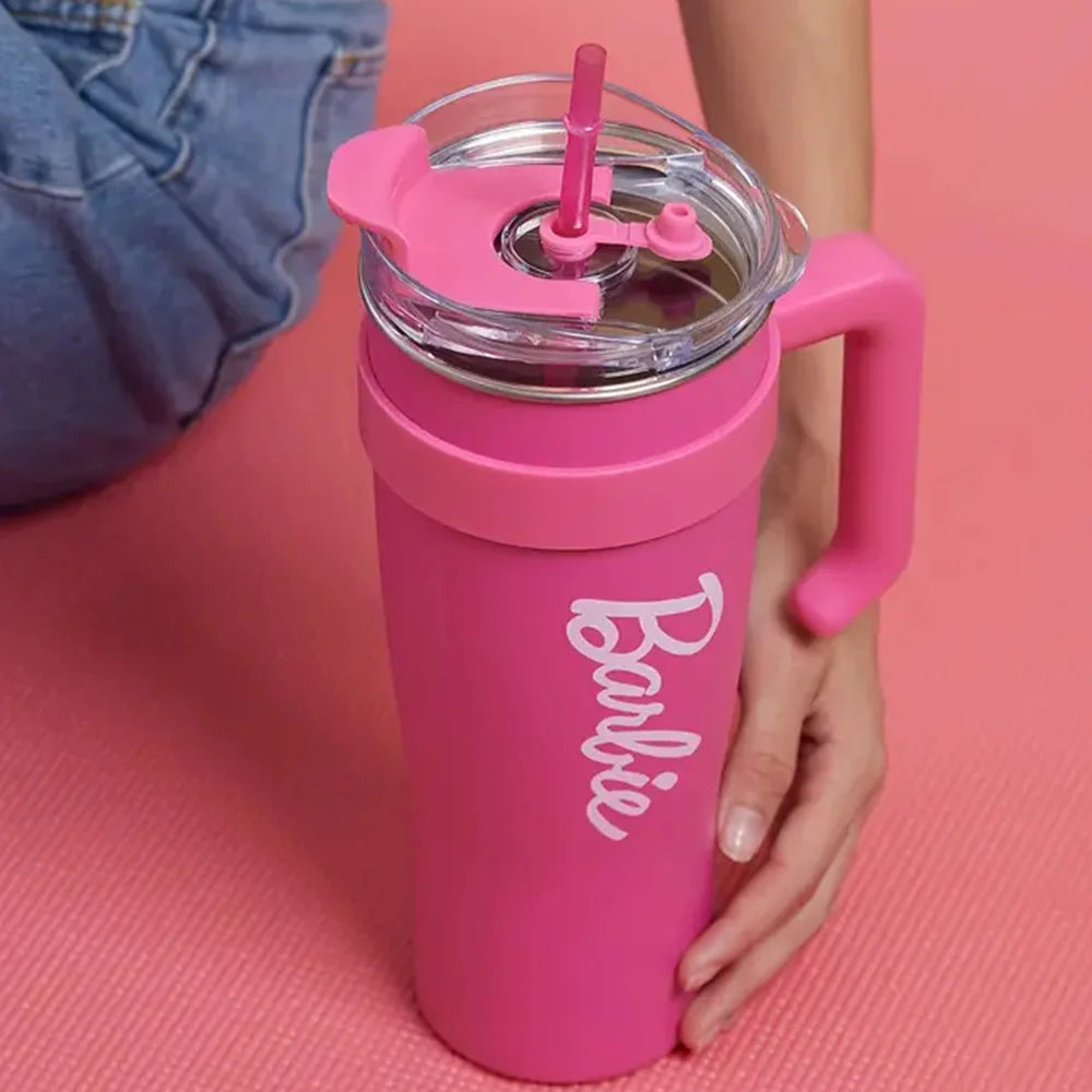 Miniso Barbie 54 Oz Stainless Steel Straw Cup Thermocooler 1600ml Vacuum Flask With Handle And Straw Double-Walled Water Cup
