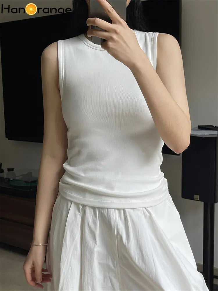 2026 Spring Simple Plush Feeling Tank Women Basic Sleeveless Top Female Black/White/Gray/Camel