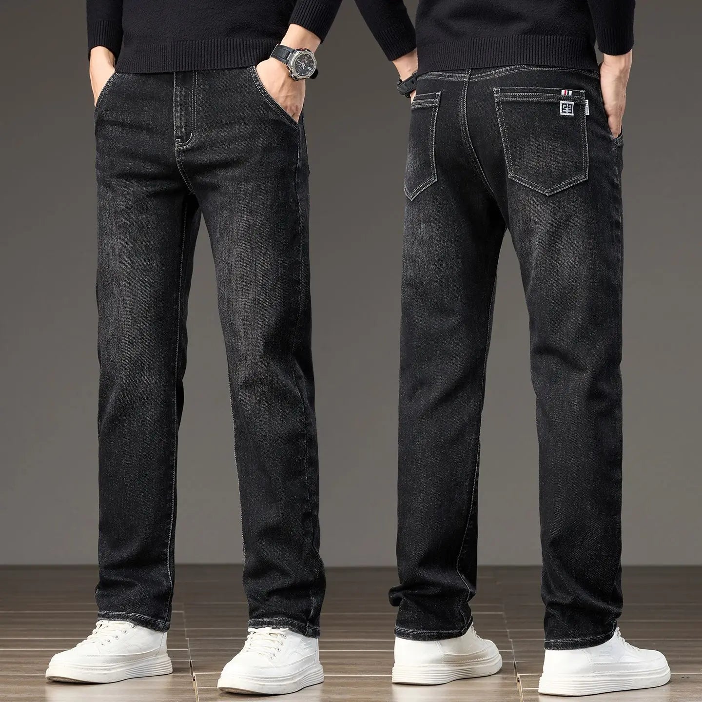 Men's Casual Long Jeans Classic Man Straight Denim Wide-leg Pants Solid Baggy Trousers Fashion Business Jean