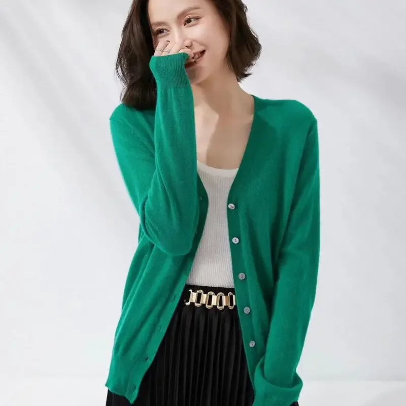 2026 Women Cardigans Long Sleeve Knitted Outerwear Solid Thin Spring / Autumn Sweaters V-neck Knitwear Cardigans