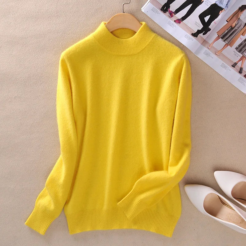 18 Colors Women Cashmere Sweater Pullovers Long Sleeve Pull Femme Half Turtleneck Pullover Women Jumpers