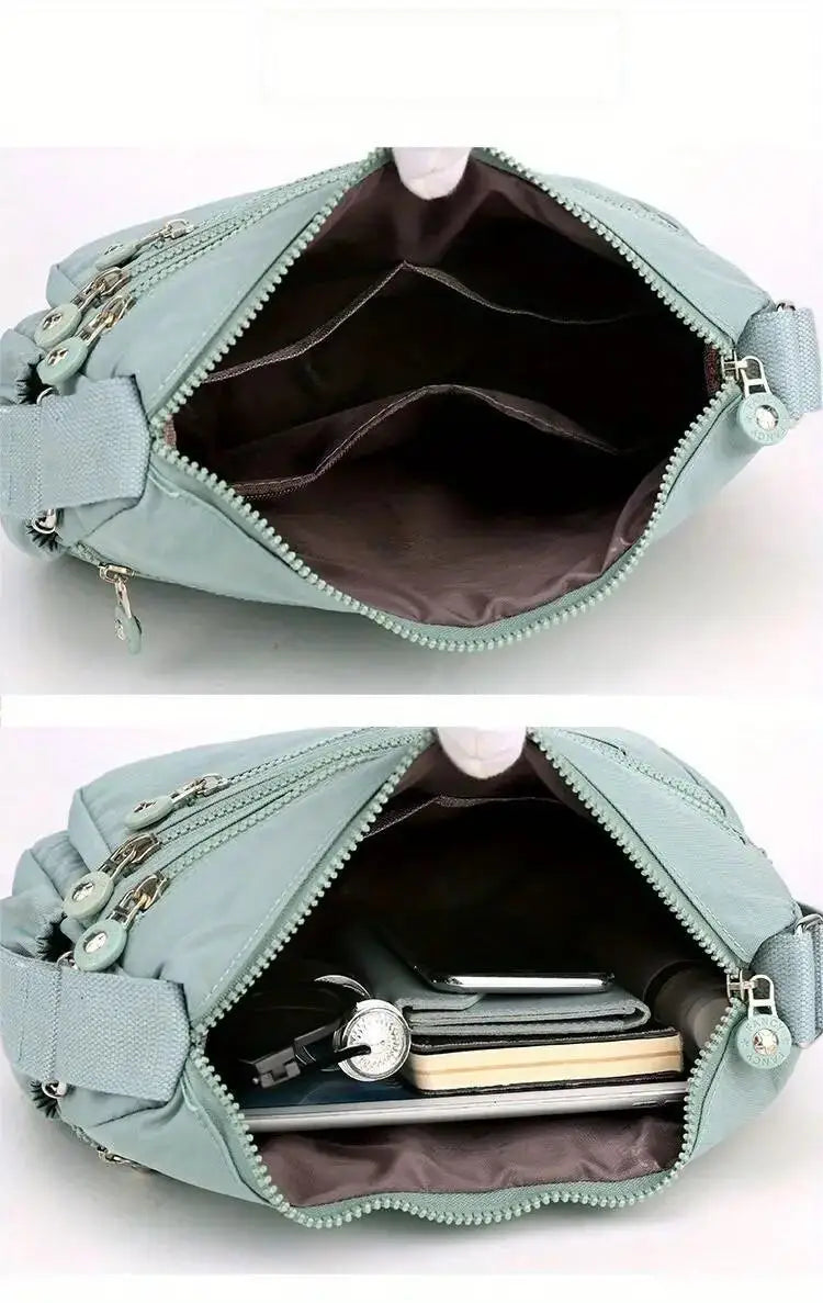 Portable Unisex Sports Pink Durable Outdoor Travel Crossbody Cycling Light Shoulder Nylon Bag with Zipper