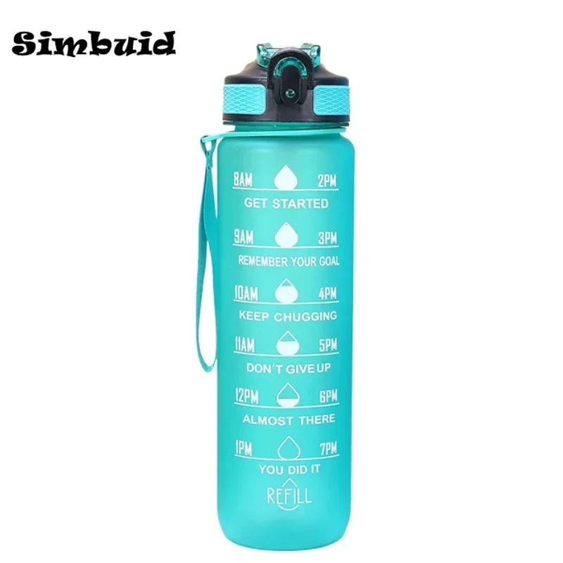 1 Liter Large Capacity Sports Water Bottle with Time-Tracking Straw Leak Proof Locking Flip Cover for Outdoor Fitness