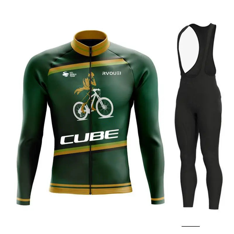 Cube Team Breathable Long Sleeve Men Cycling Jersey Set MTB Bike Clothing Autumn Bicycle Clothes