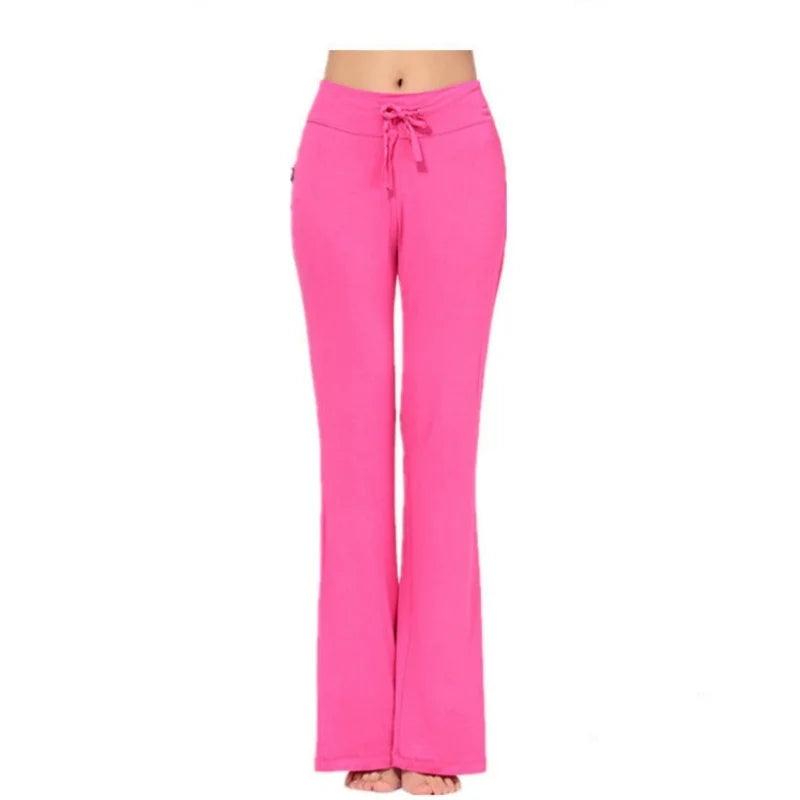 Women Leggings Wide Leg Flare Pants With Pockets Drawstring Sports Trousers High Waist Flared Yoga Leggings Fitness Running Jogg