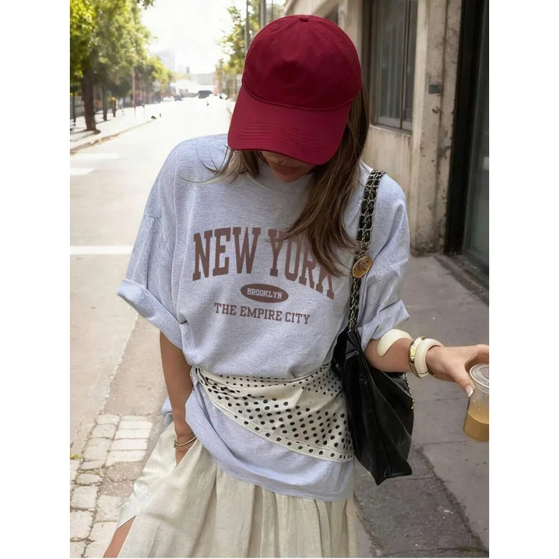 Women's Summer Letter Print Loose Casual T-Shirt Daily Fashion Versatile Graphic Tee Vacation t shirt Short Sleeved Tops