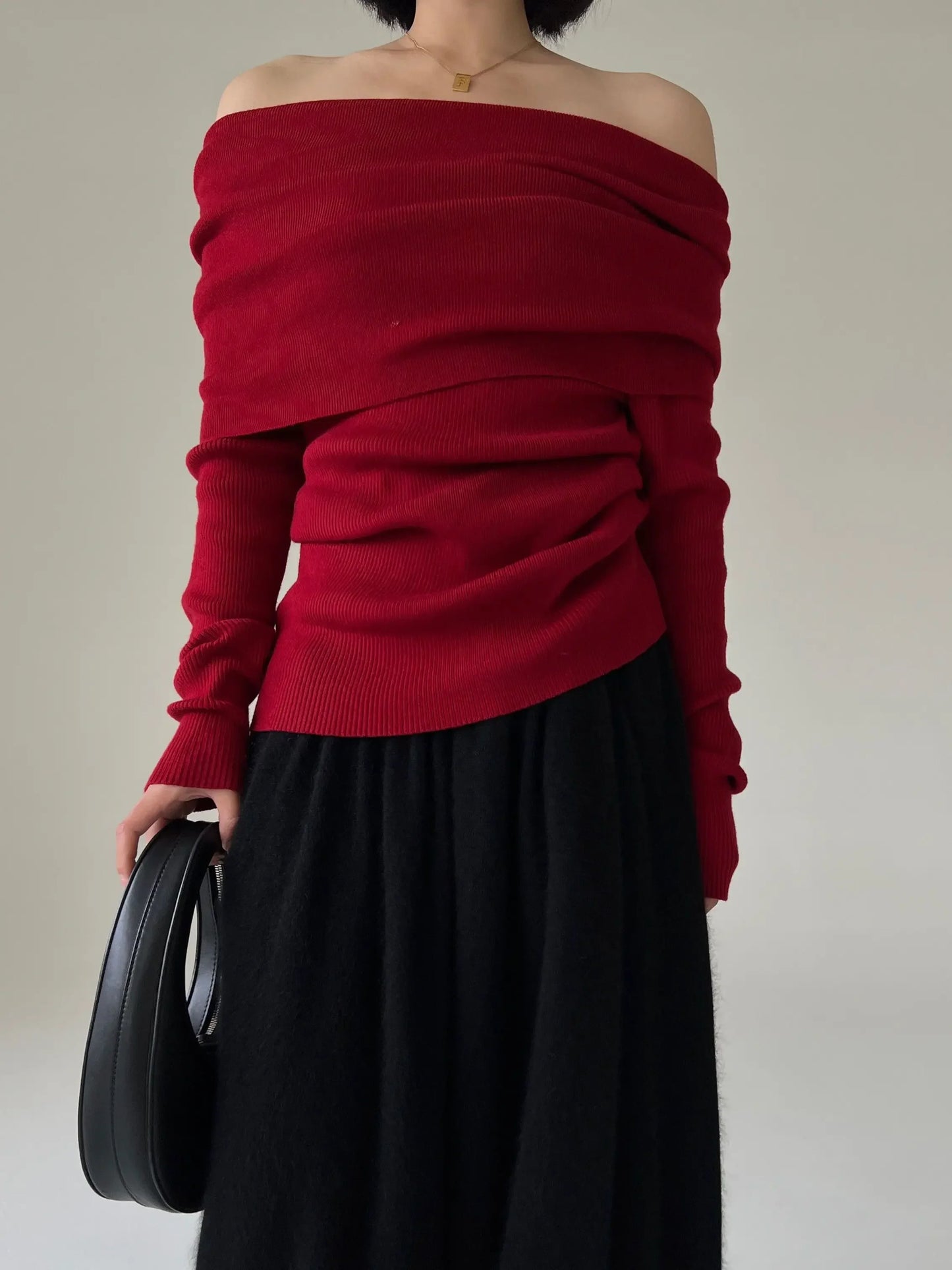 2026 Elegant Vintage Knitted Solid Jumper Autumn Winter Off Shoulder Women Sweaters High Stretch Top Soft Chic Pullovers