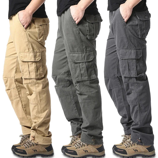 Large Pocket Loose Overalls Men's Outdoor Sports Jogging Tactical Pants Elastic Waist Pure Cotton Casual Work Pants 2026