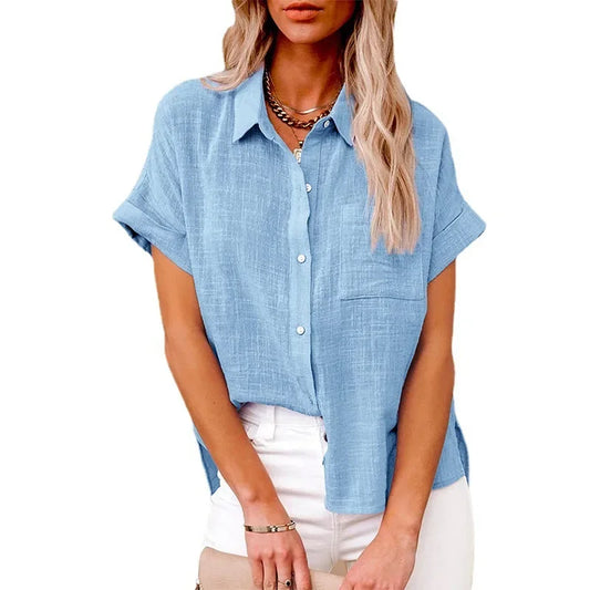 Short Sleeve Tops Tee Women Blouses Summer Loose Ladies T-Shirts Cotton Linen Blouse Woman Clothing Casual T Shirt
