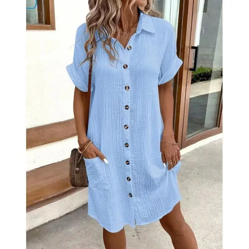 Fashion Casual Cotton Linen Style Dress Woman Short Sleeved Loose Dresses for Women Harajuku Long Shirts