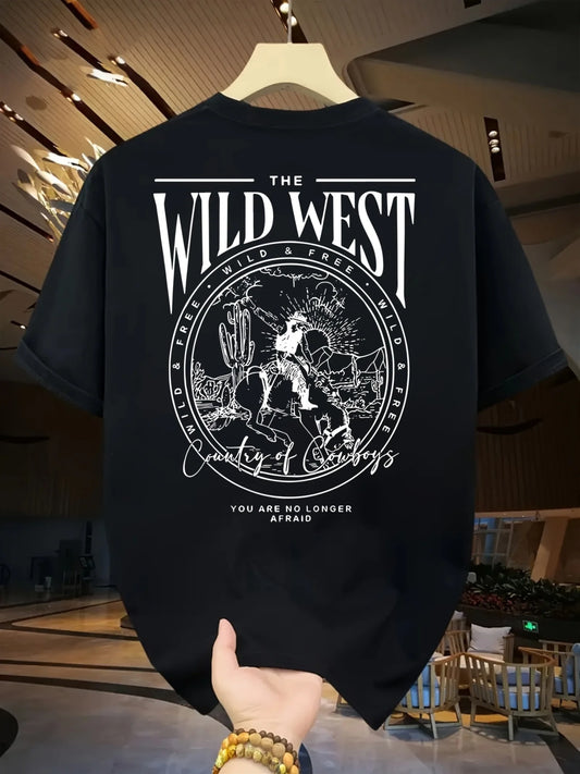Men'S Stylish Casual WILD WEST Print Short-Sleeve T-Shirt, Comfortable And Versatile.