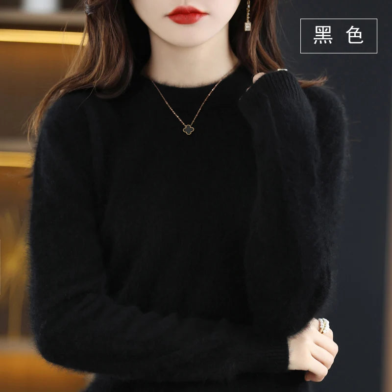 Autumn And Winter New Women's Semi-high-necked Mink Cashmere Sweater Wool Knitted Bottom Shirt