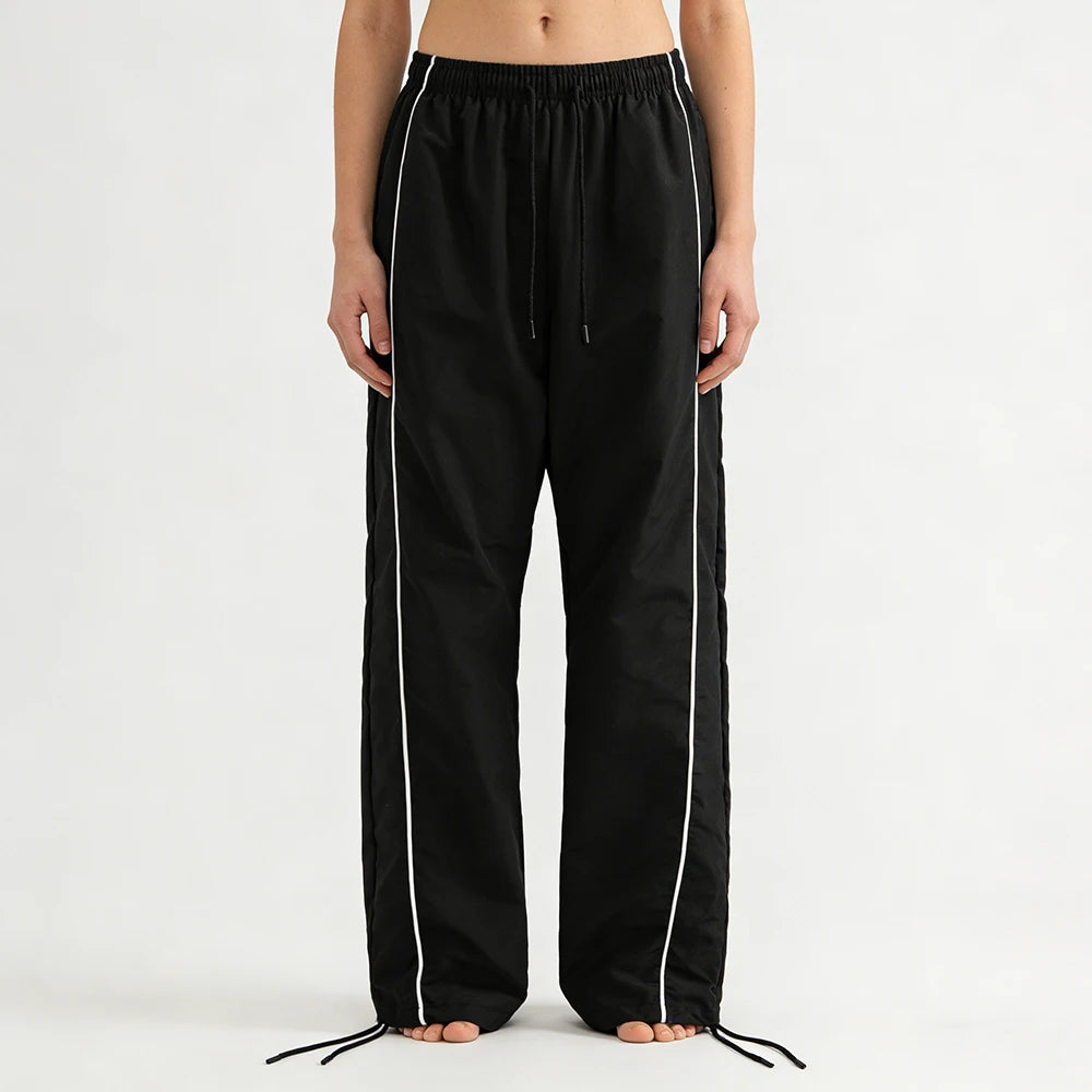 Men's Black Baggy Track Pants White Side Stripe Adjustable Hem Drawstring Four Seasons Outdoor Recreation Trekking Gym Training