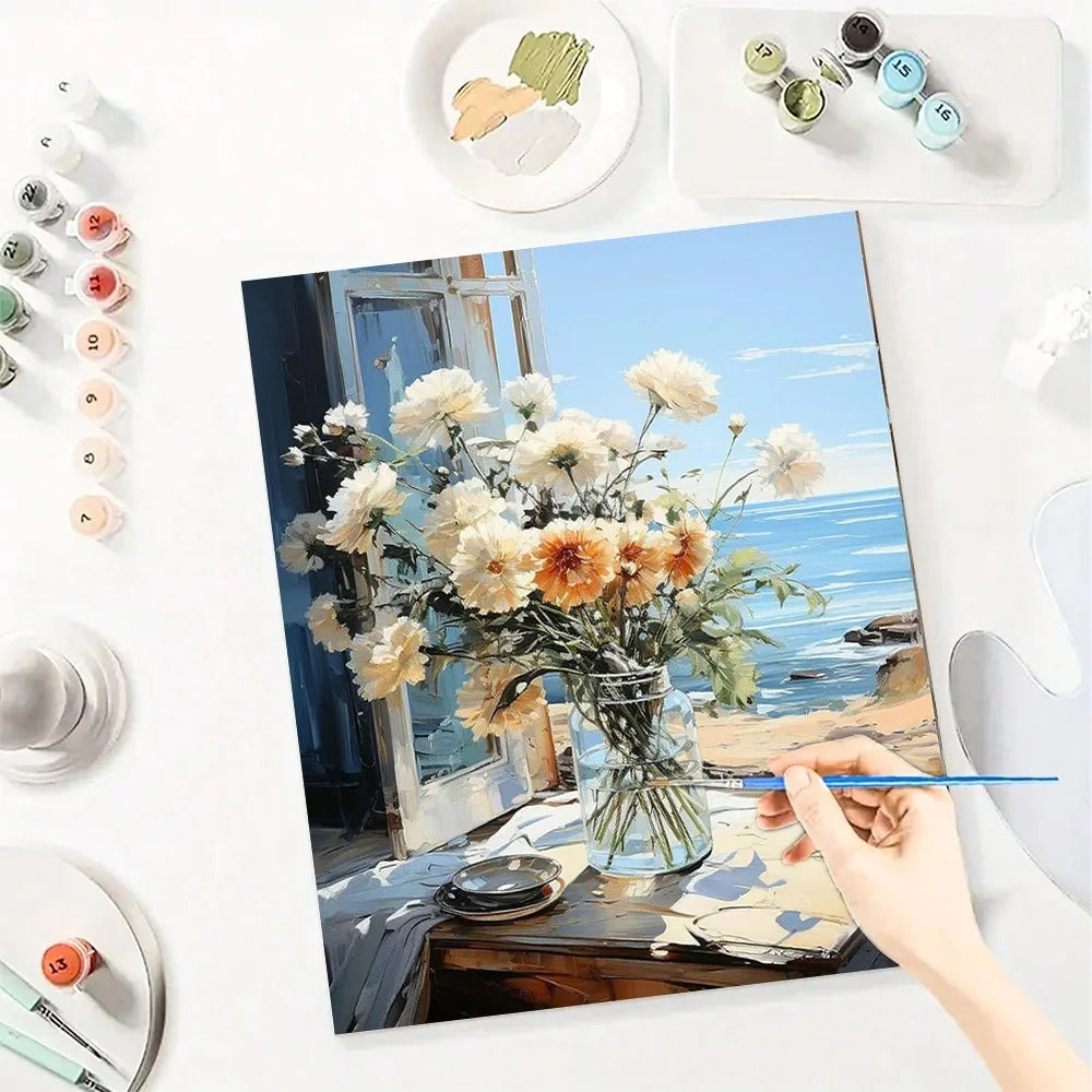 Flower Paint By Numbers For Adult Diy Art Landscape Craft Kit HandPainted On Canvas Home Decor Picture  Valentines Gift