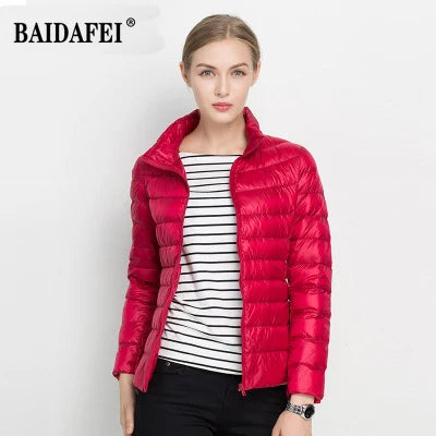 Women Short Puffer Jacket 2026 New Fashion Stand Collar Lightweight Water-Resistant Packable Female Down Parka Casual Coat