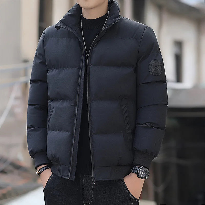 This Casual Long Sleeve Jacket Coat Pure Color Fashion Urban Stand Fit Thinned Cotton Jacket for Men