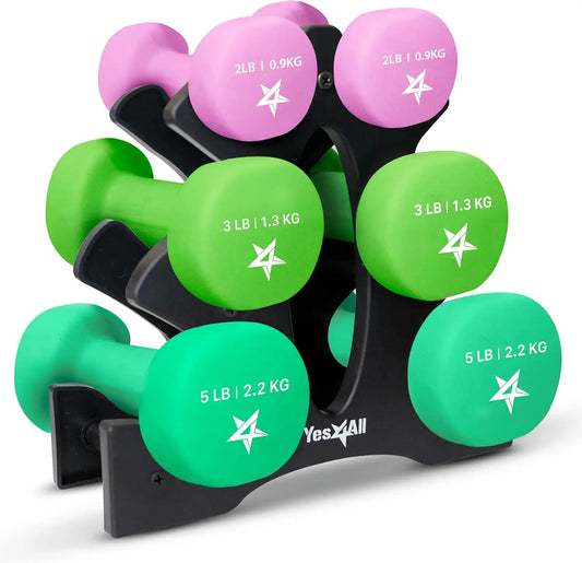 Coated Dumbbell Hand Weight Sets Multiple Weight Options with Rack Anti roll Anti Slip Hexagon Shape