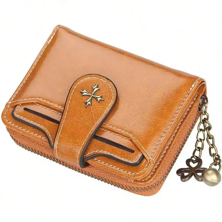 Women’s Retro Small Wallet – Mini Leather Credit Card Holder, Double-Fold Design with Zipper, Compact Aesthetic Wallet