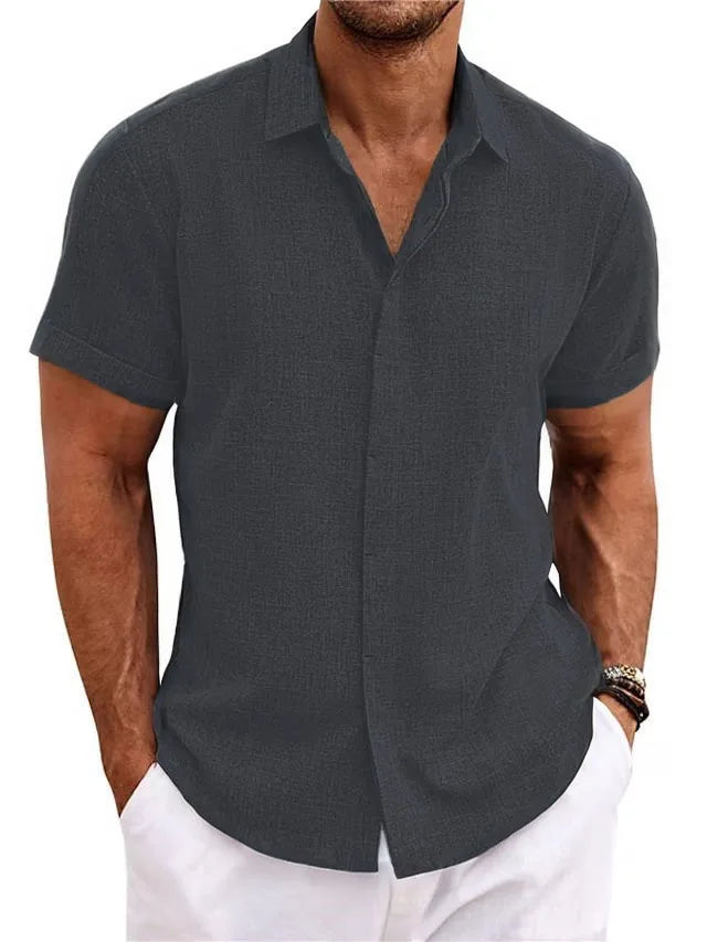 Men's Cotton Linen Short Sleeved Shirt Summer Casual Shirts Fashion Tops Men Clothing Streetwear
