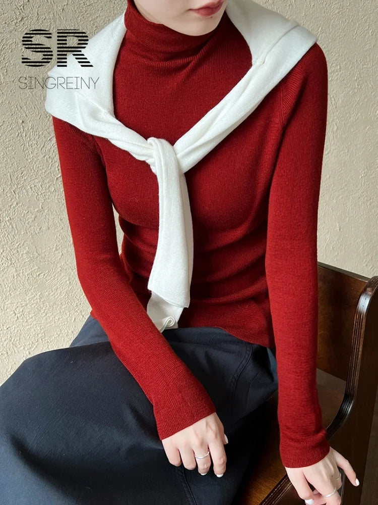 Winter Wool Basics Knitted Top 2026 Women Turtleneck Long Sleeves Slim Warm Pullovers Autumn Solid Cashmere Sweater