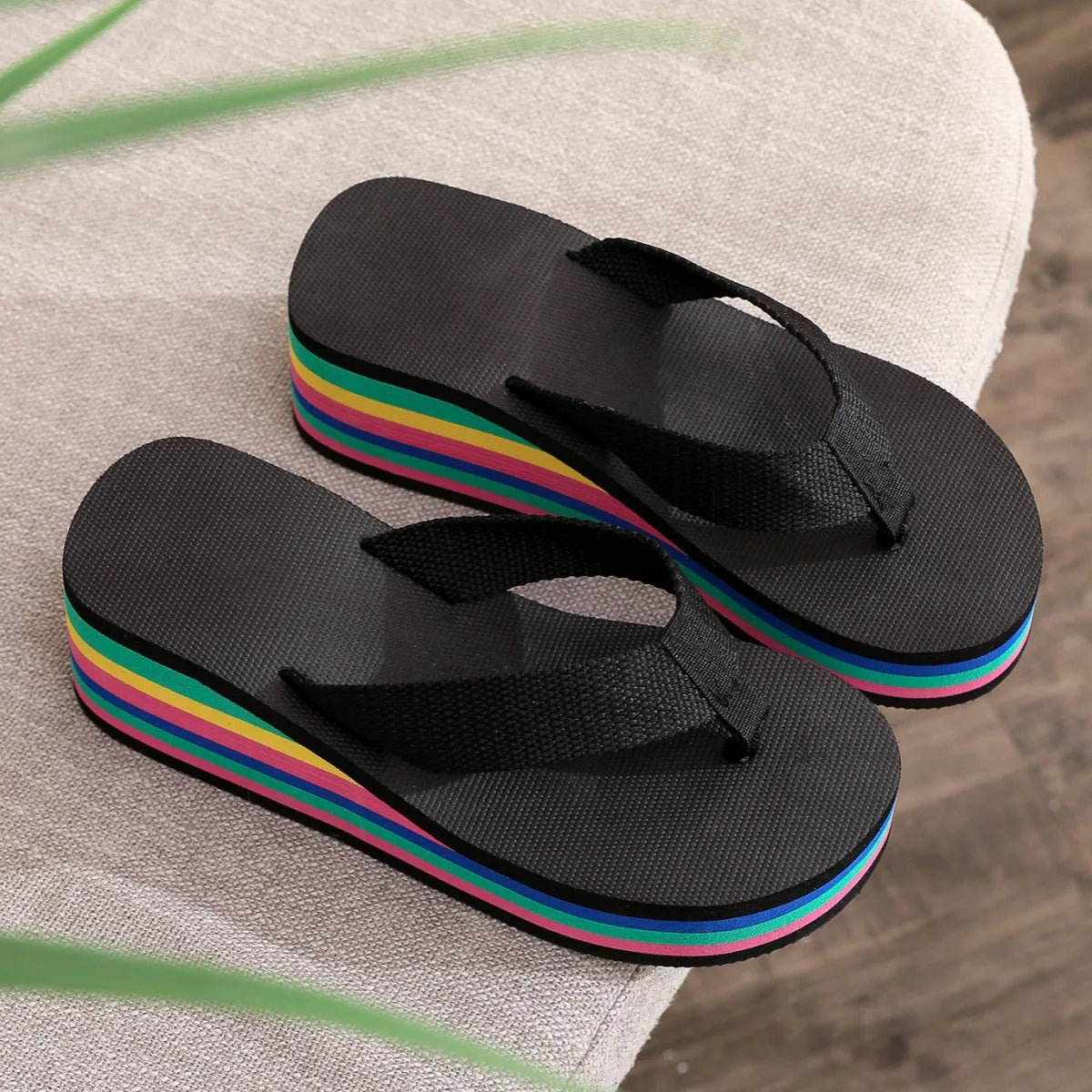 Women's Summer Flip Flops Wedges Fashion Platform Slides High Heel 5cm Thick Bottom Beach Slippers for Holiday