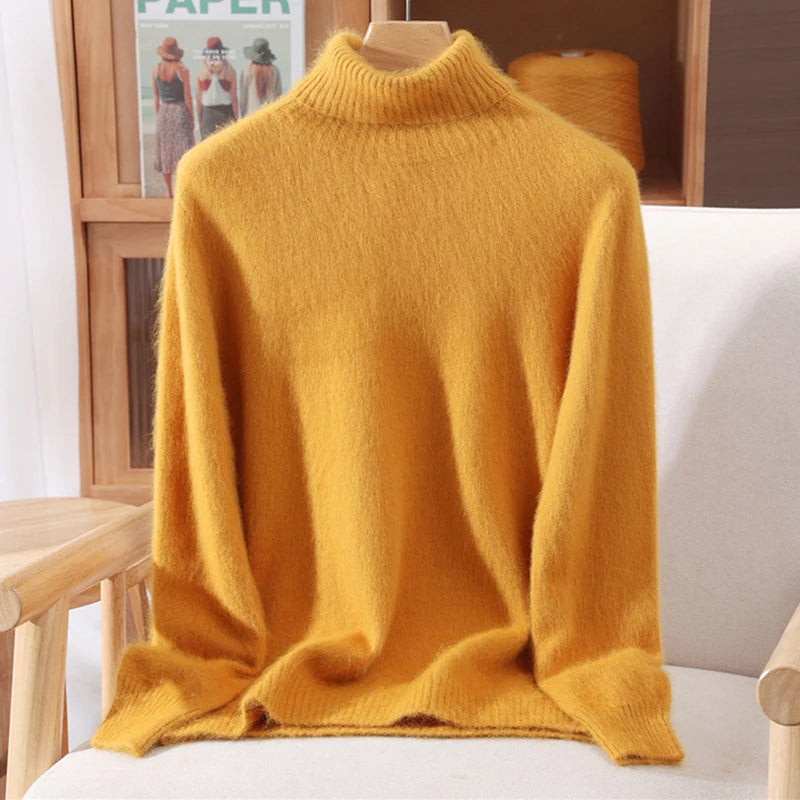 High End Mink Fur Sweater, Women's Solid Color High Collar Pullover, Cashmere Warm Sweater, Knitted Base Sweater, Autumn Winter